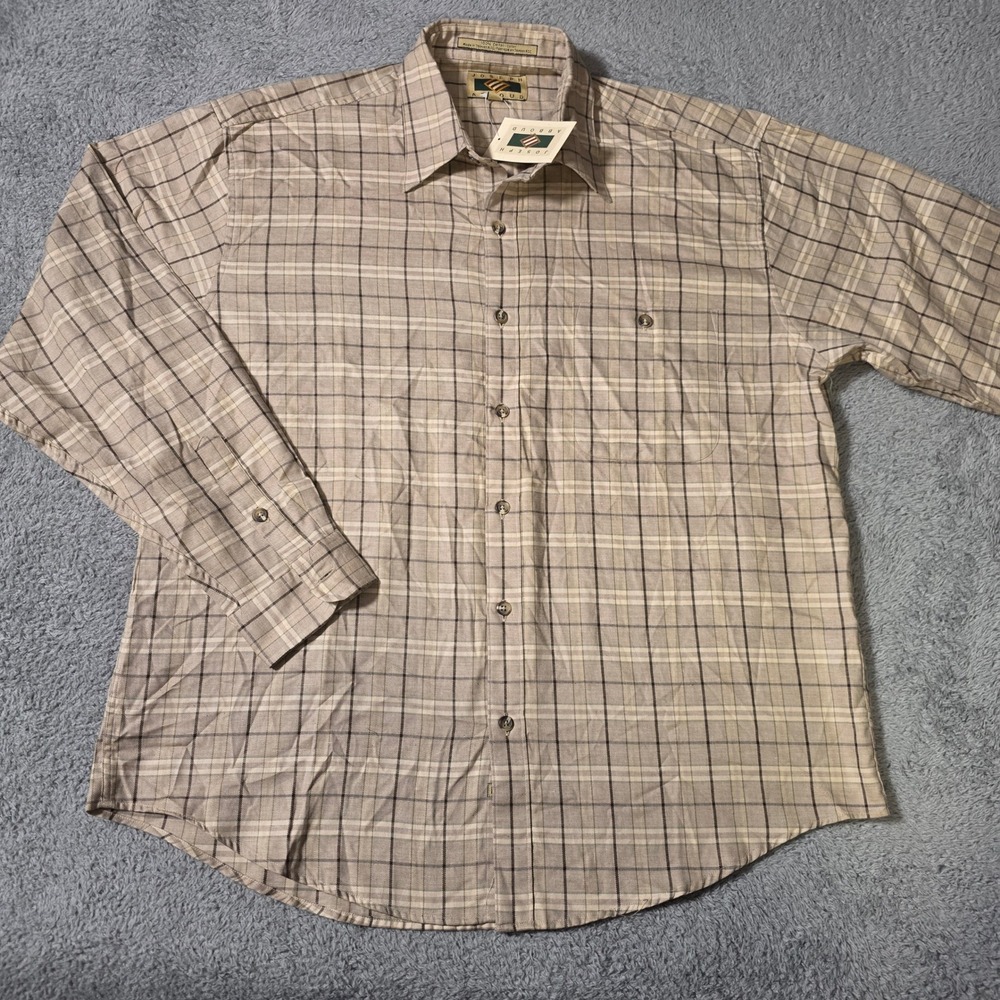 Joseph Abboud Mens L Button Down Shirt Tan Plaid Sahara‎ Cotton Long Sleeve S102